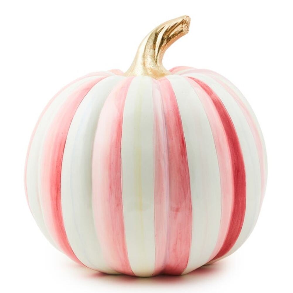 Brand New Mackenzie-Childs Bubblegum Pink Stripe Medium Pumpkin